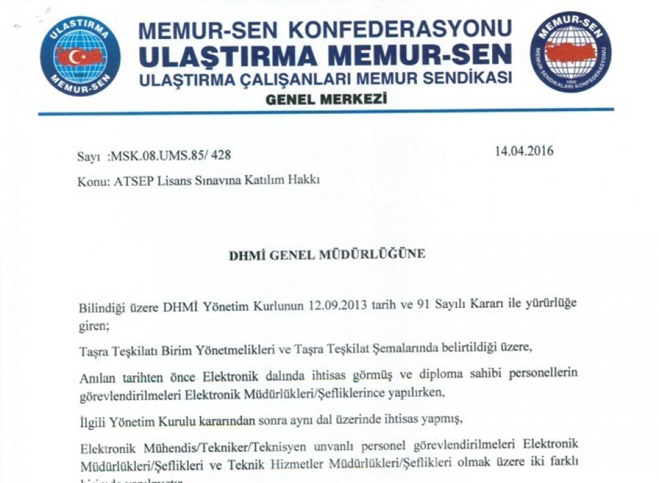 DHMİ GENEL MÜDÜRLÜĞÜNE ATSEP LİSANS SINAVI HAKKINDA YAZI YAILMIŞTIR